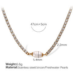 Baroque pearl stainless steel necklace bracelet set  tennis necklace bracelet set