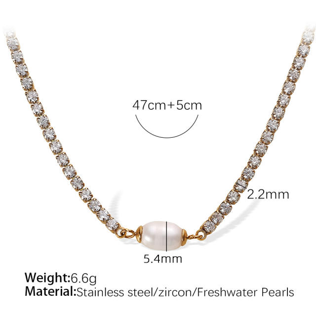 Baroque pearl stainless steel necklace bracelet set  tennis necklace bracelet set