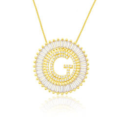 Gold plated copper diamond initial letter round piece necklace