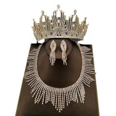 Delicate diamond wedding hair crown necklace set