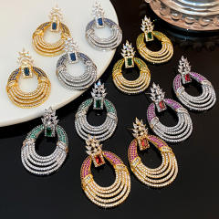 Micro-inlaid Colorful Zircon Earrings oval shape full diamond copper earrings