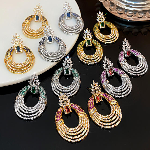 Micro-inlaid Colorful Zircon Earrings oval shape full diamond copper earrings