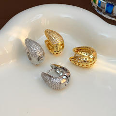 Chunky full diamond u shape gold plated copper earrings