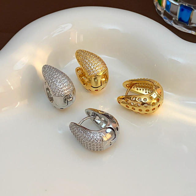 Chunky full diamond u shape gold plated copper earrings