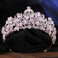Delicate full diamond flower colorful glass crystal wedding hair crown