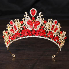 Delicate colorful glass crystal butterfly wedding hair crown