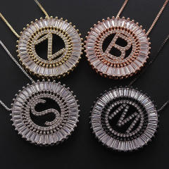 Gold plated copper diamond initial letter round piece necklace