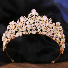 Delicate full diamond flower colorful glass crystal wedding hair crown