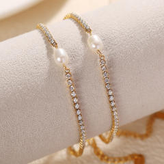 Baroque pearl stainless steel necklace bracelet set  tennis necklace bracelet set