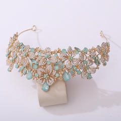 Delicate full diamond flower colorful glass crystal wedding hair crown