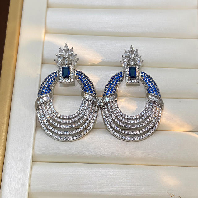 Micro-inlaid Colorful Zircon Earrings oval shape full diamond copper earrings
