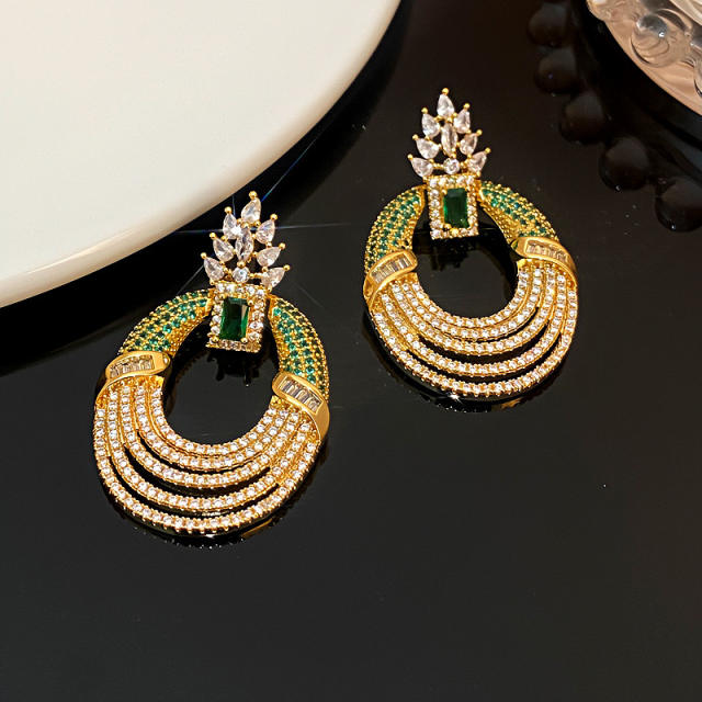 Micro-inlaid Colorful Zircon Earrings oval shape full diamond copper earrings