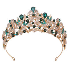 Delicate full diamond flower colorful glass crystal wedding hair crown