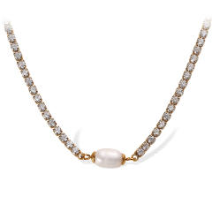 Baroque pearl stainless steel necklace bracelet set  tennis necklace bracelet set