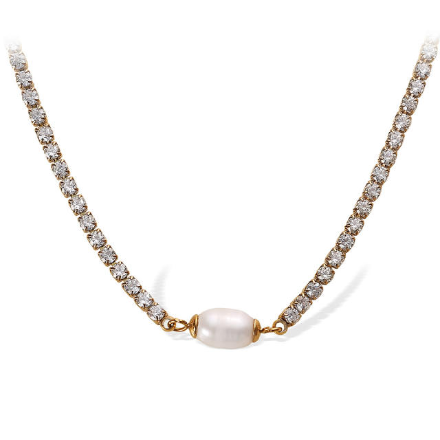 Baroque pearl stainless steel necklace bracelet set  tennis necklace bracelet set
