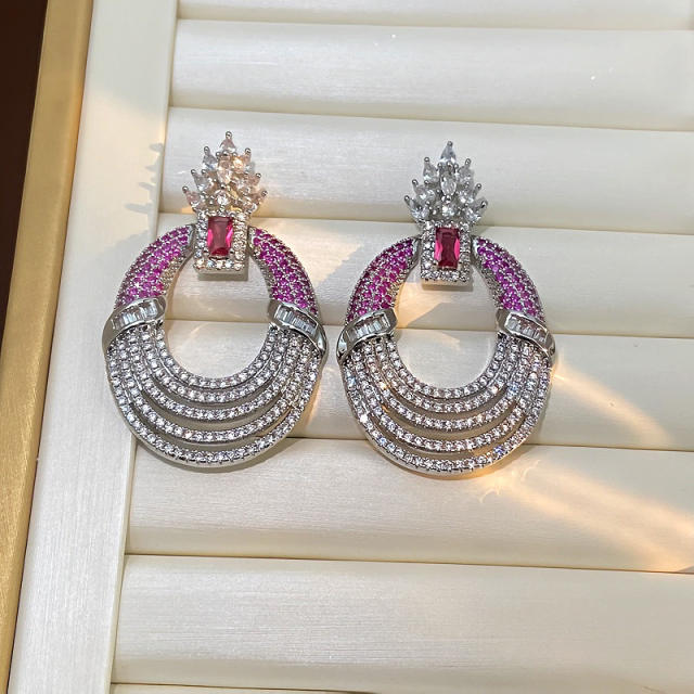 Micro-inlaid Colorful Zircon Earrings oval shape full diamond copper earrings