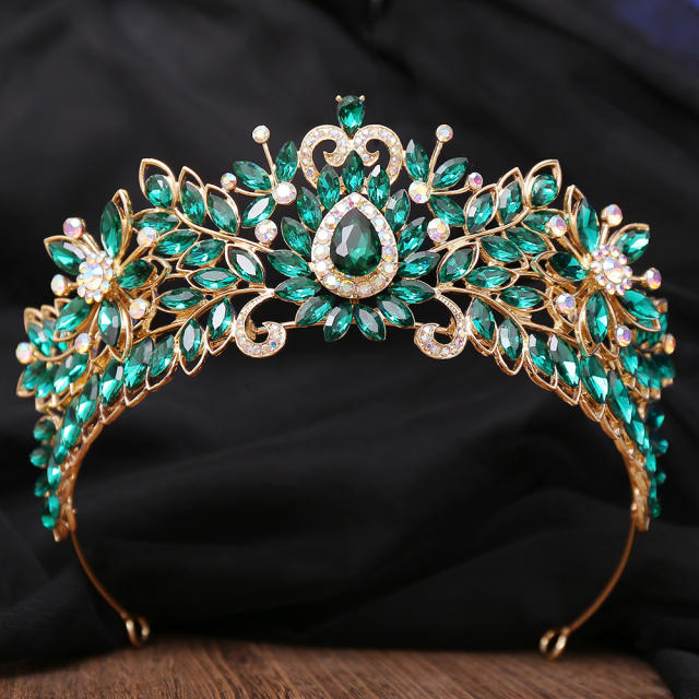 New design colorful glass crystal flower hair crown