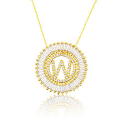Gold plated copper diamond initial letter round piece necklace