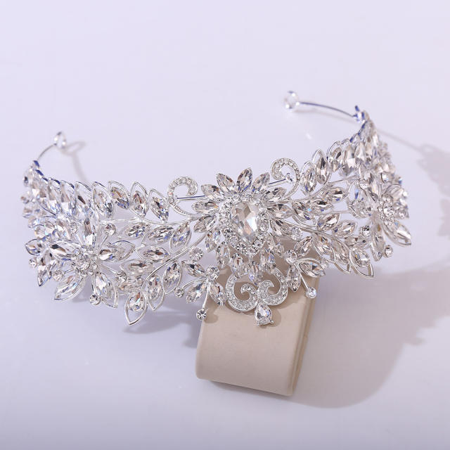 New design colorful glass crystal flower hair crown
