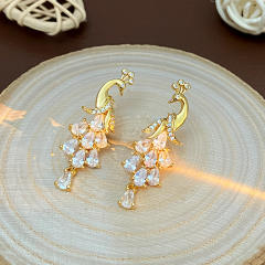 925 needle diamond peacock gold plated copper earrings