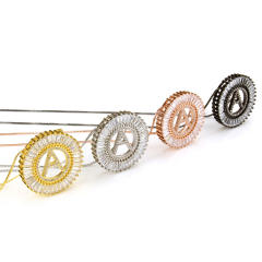 Gold plated copper diamond initial letter round piece necklace