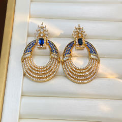 Micro-inlaid Colorful Zircon Earrings oval shape full diamond copper earrings