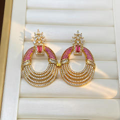 Micro-inlaid Colorful Zircon Earrings oval shape full diamond copper earrings