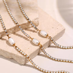 Baroque pearl stainless steel necklace bracelet set  tennis necklace bracelet set