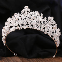 Delicate full diamond flower colorful glass crystal wedding hair crown