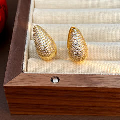 Chunky full diamond u shape gold plated copper earrings