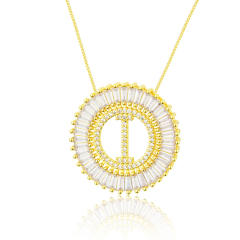 Gold plated copper diamond initial letter round piece necklace