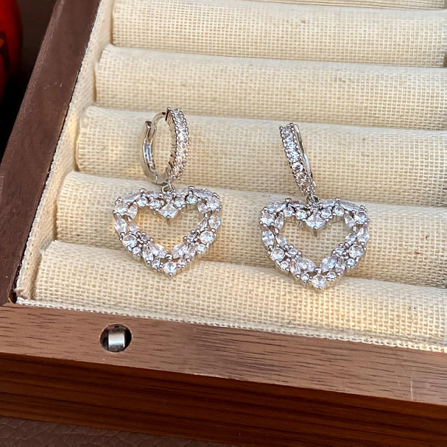 Delicate diamond heart gold plated copper huggie earrings