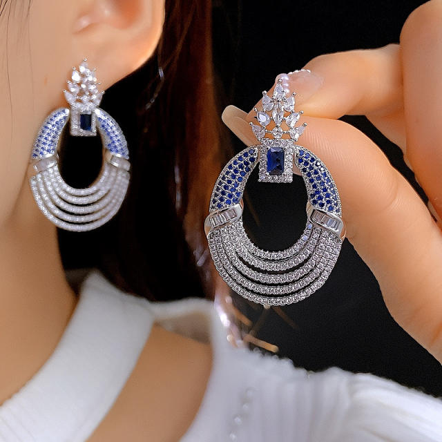 Micro-inlaid Colorful Zircon Earrings oval shape full diamond copper earrings
