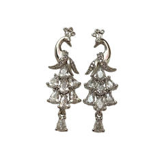 925 needle diamond peacock gold plated copper earrings