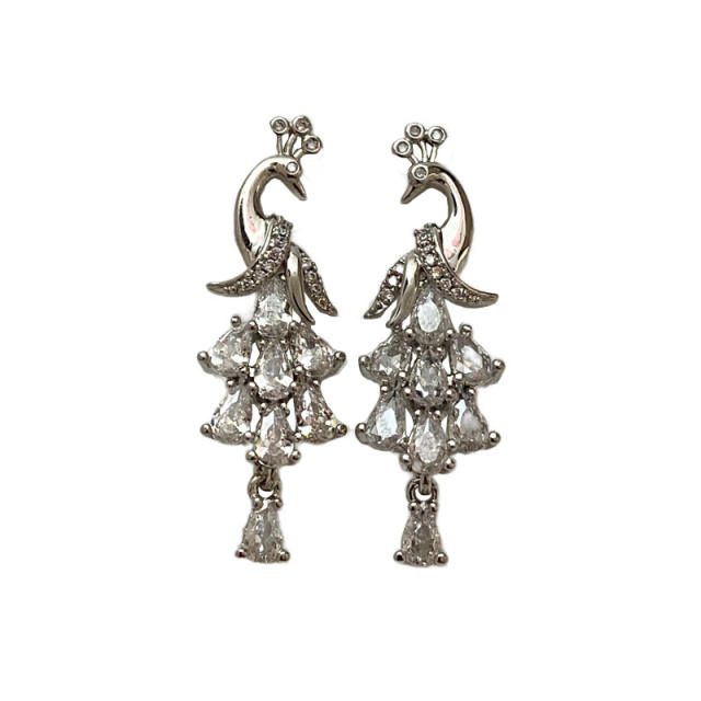 925 needle diamond peacock gold plated copper earrings