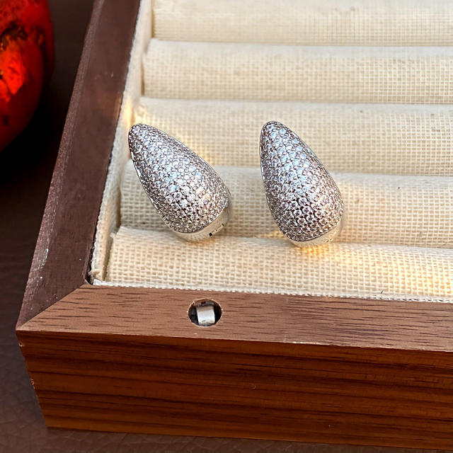 Chunky full diamond u shape gold plated copper earrings