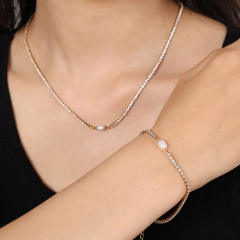 Baroque pearl stainless steel necklace bracelet set  tennis necklace bracelet set