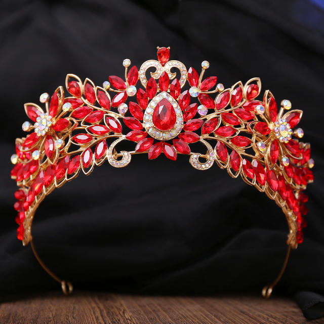 New design colorful glass crystal flower hair crown