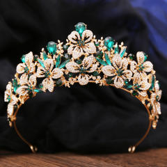 Delicate full diamond flower colorful glass crystal wedding hair crown