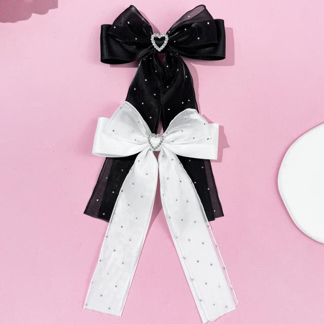 Spring summer organza ribbon bow long hair clips