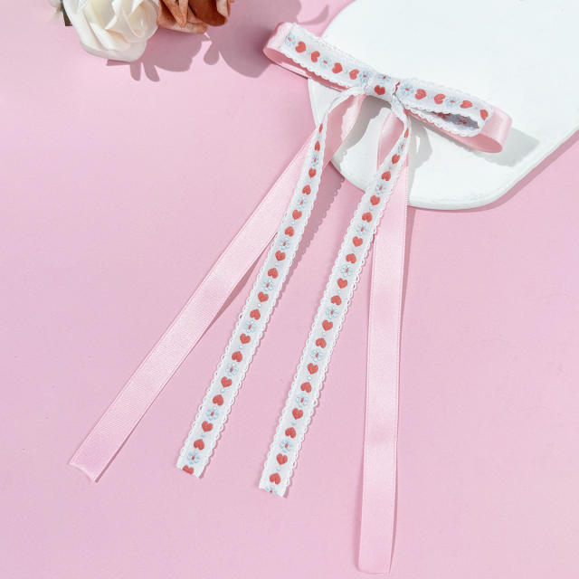 Small Fresh Ethnic Style Embroidery Love Flower Bow Ribbon Hairpin duckbill hair clips