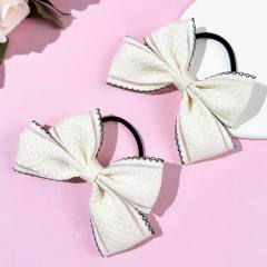 Sweet black beige ribbon bow hair ties