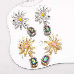Baroque vintage fashion alloy diamond sunflower ladies earrings