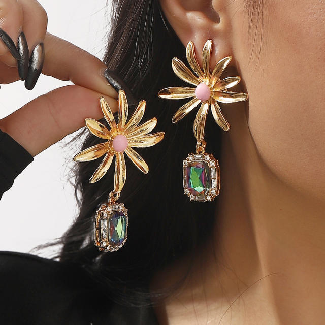 Baroque vintage fashion alloy diamond sunflower ladies earrings
