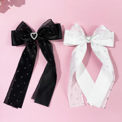 Spring summer organza ribbon bow long hair clips