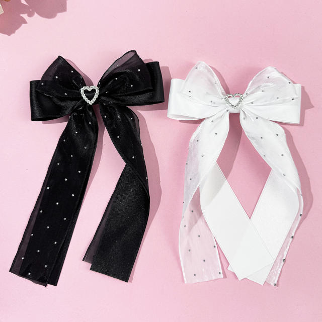 Spring summer organza ribbon bow long hair clips
