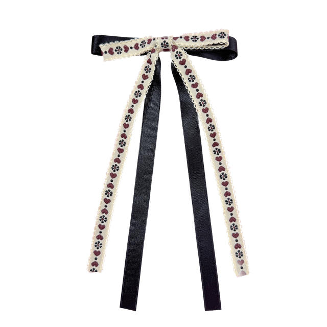 Small Fresh Ethnic Style Embroidery Love Flower Bow Ribbon Hairpin duckbill hair clips