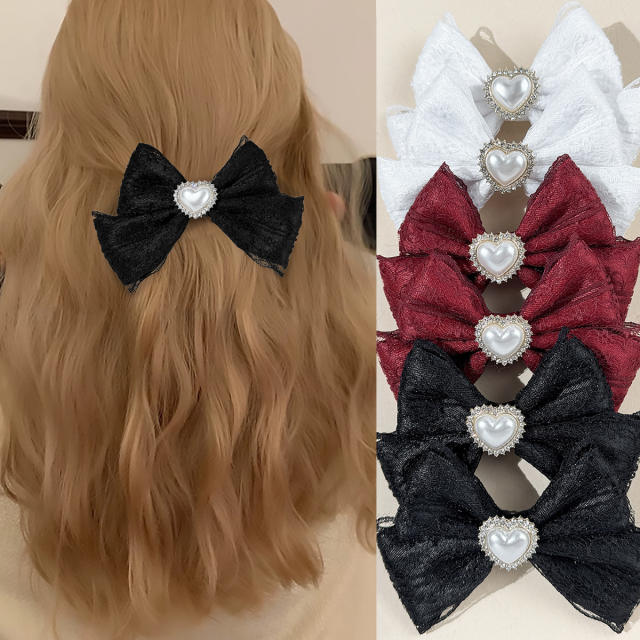 Sweet bow pearl heart easy match hair clips 1pcs price