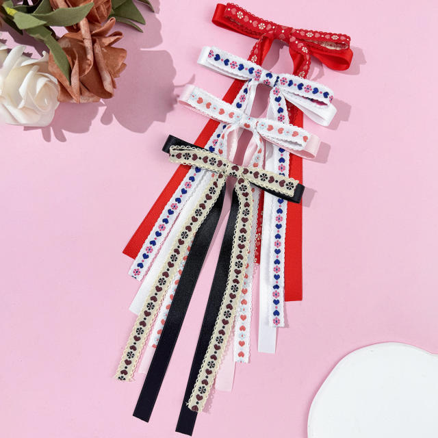 Small Fresh Ethnic Style Embroidery Love Flower Bow Ribbon Hairpin duckbill hair clips