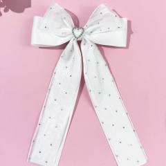 Spring summer organza ribbon bow long hair clips